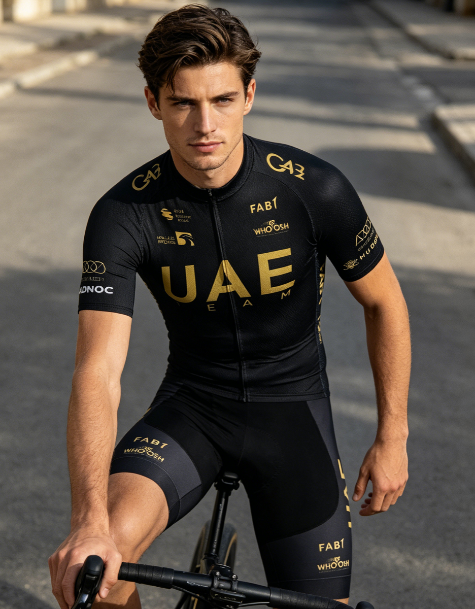 Cycling Gear Uae - Black Gold Cycling Jersey UAE TEAM