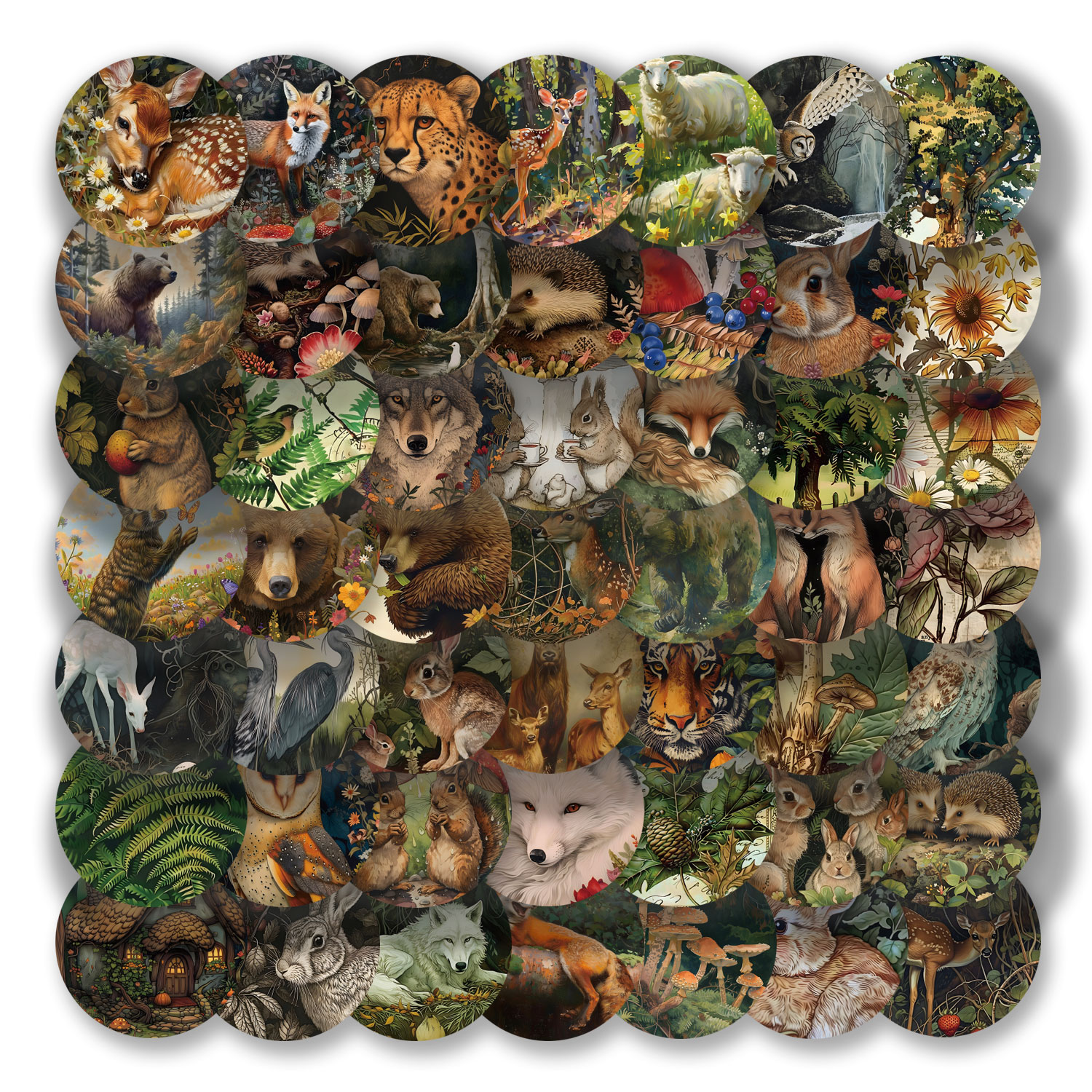 50pcs Round Vintage Animal Gra - Vintage Cycling Gear avaliação e preço